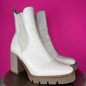Sam Edelman Rollins Ivory Leather Chunky Lug Sole Block Heel Chelsea Boot US 7.5